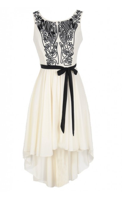 Scribble Out High Low Dress in Ivory